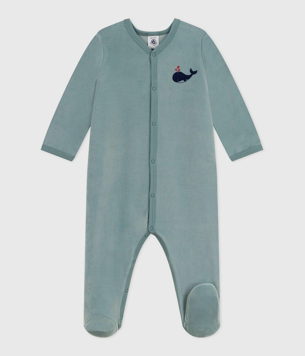 PETIT BATEAU<br>Pijama de bebê em veludo liso com corações no peito