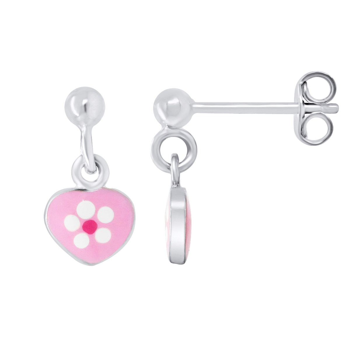 Boucles d'Oreilles pendante COEUR ROSE - Argent 925