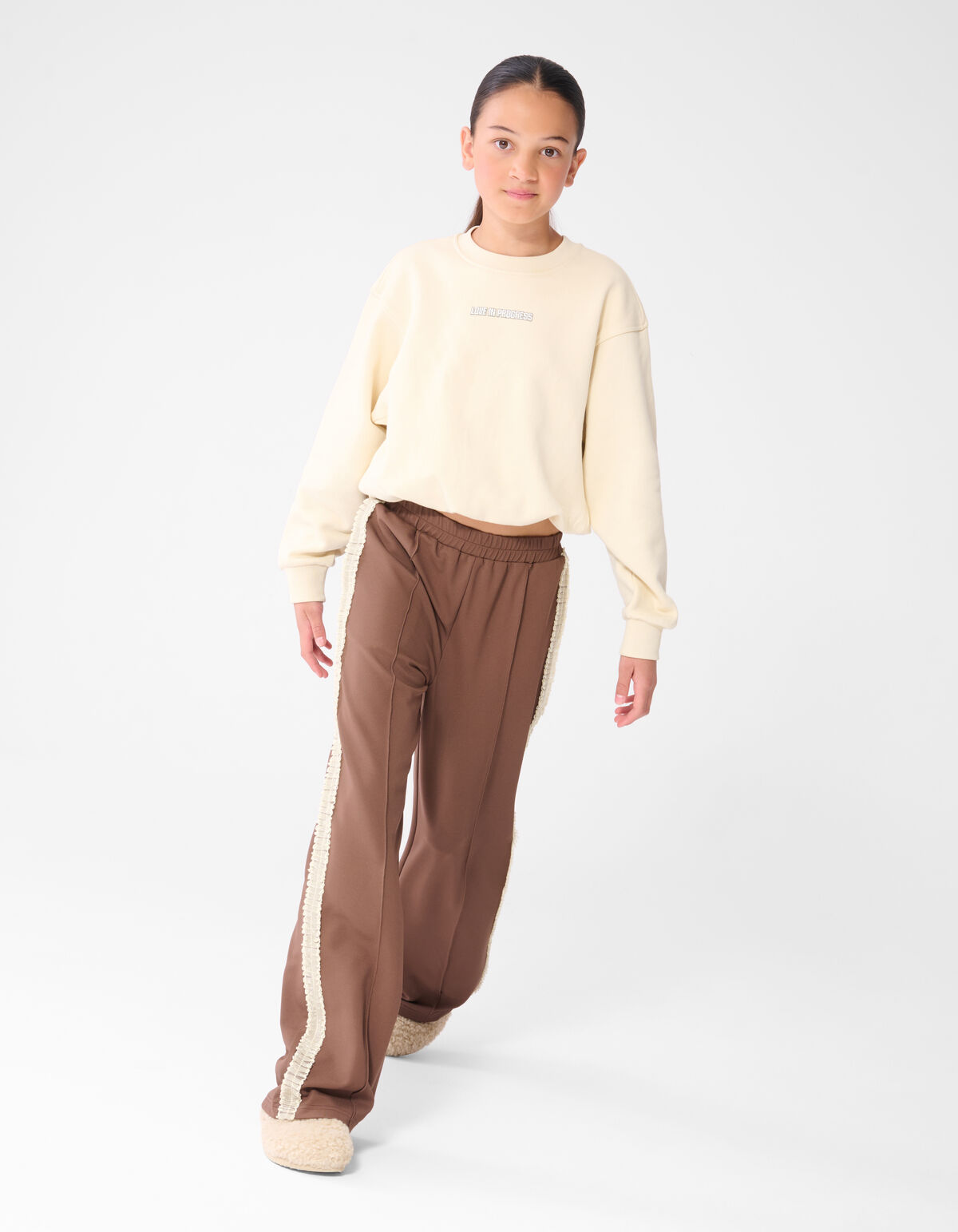 Ruffle Tape Wide Leg Fit Broek Bruin