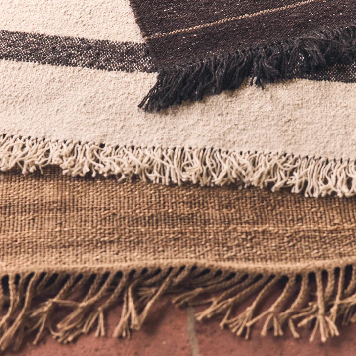 HKliving - Striped Kelim Wollteppich, 200 x 300 cm, cream