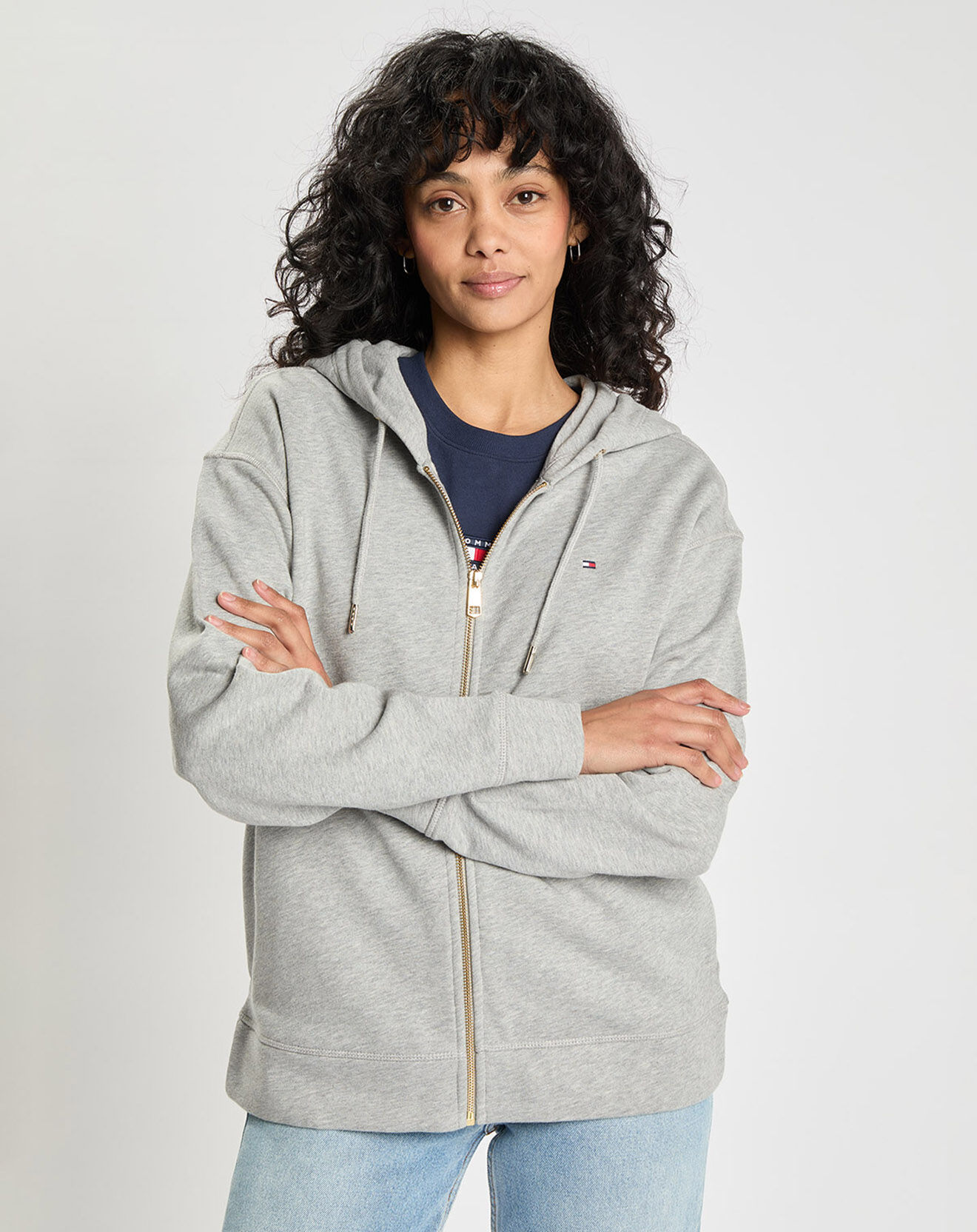 Tommy Hilfiger Sweat 100% Coton Bio zippé Through gris chiné
