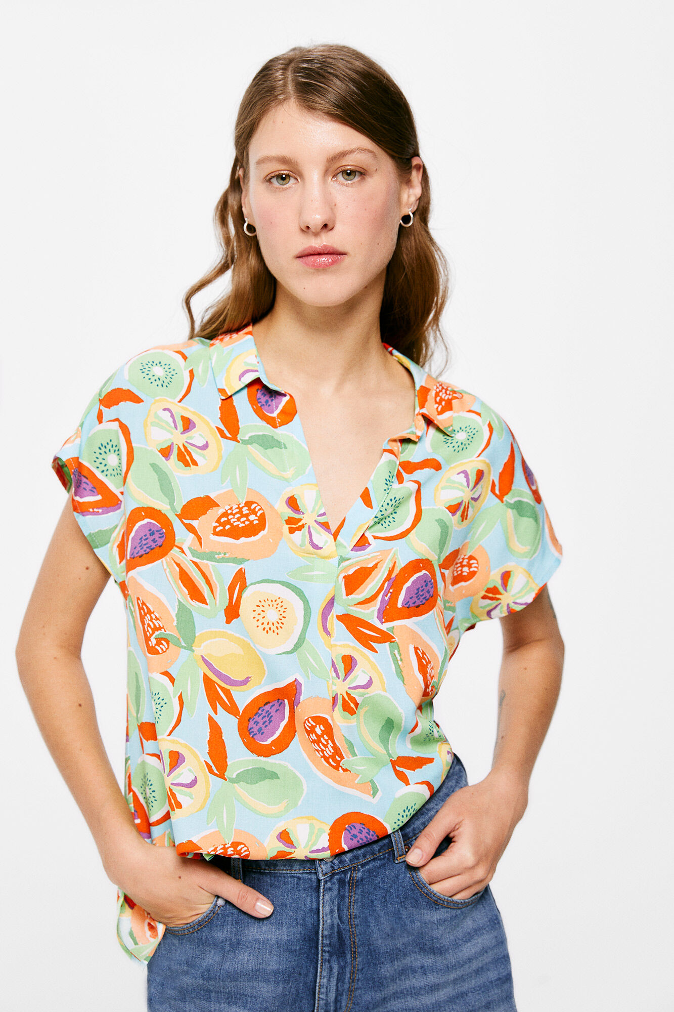 Blusa camiseta estampada - azul
