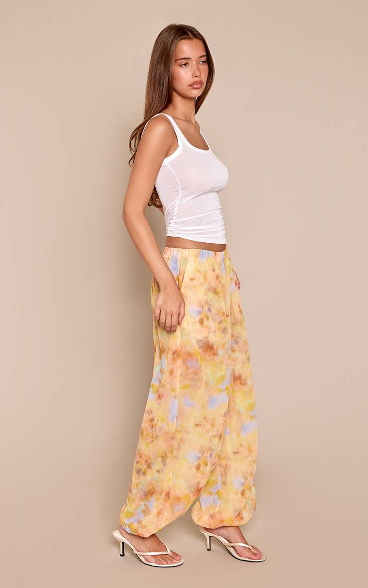 Jaune Pantalon Ballon En Mousseline À Motif Abstrait