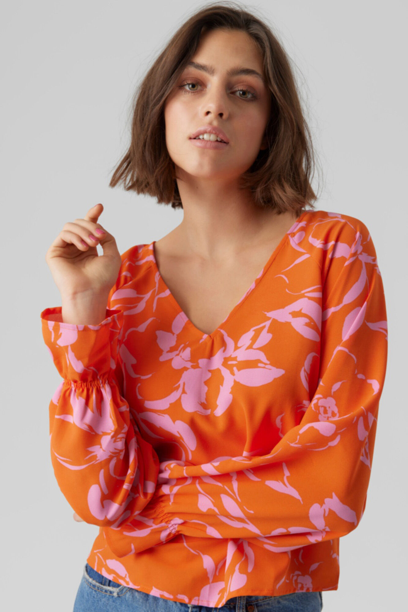 Blusa de manga comprida estampada - Laranja