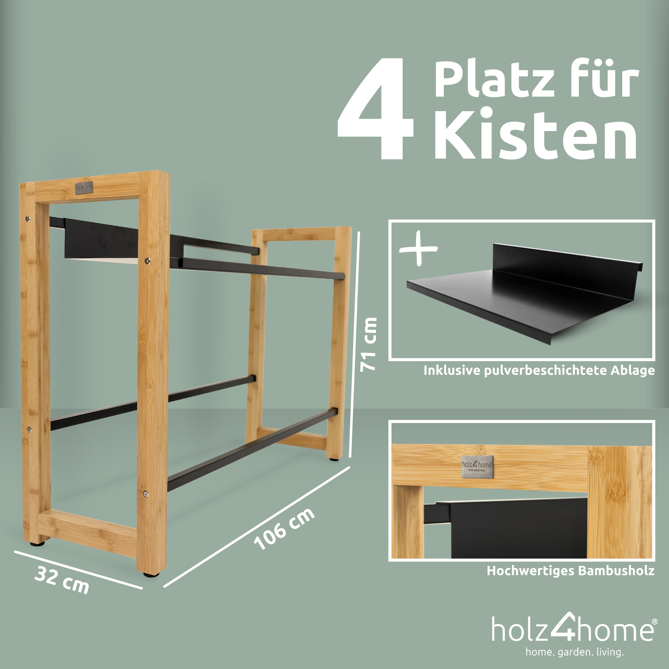 holz4home® Getränkekistenregal aus Holz inkl. Ablage I Silber | 2 Kisten