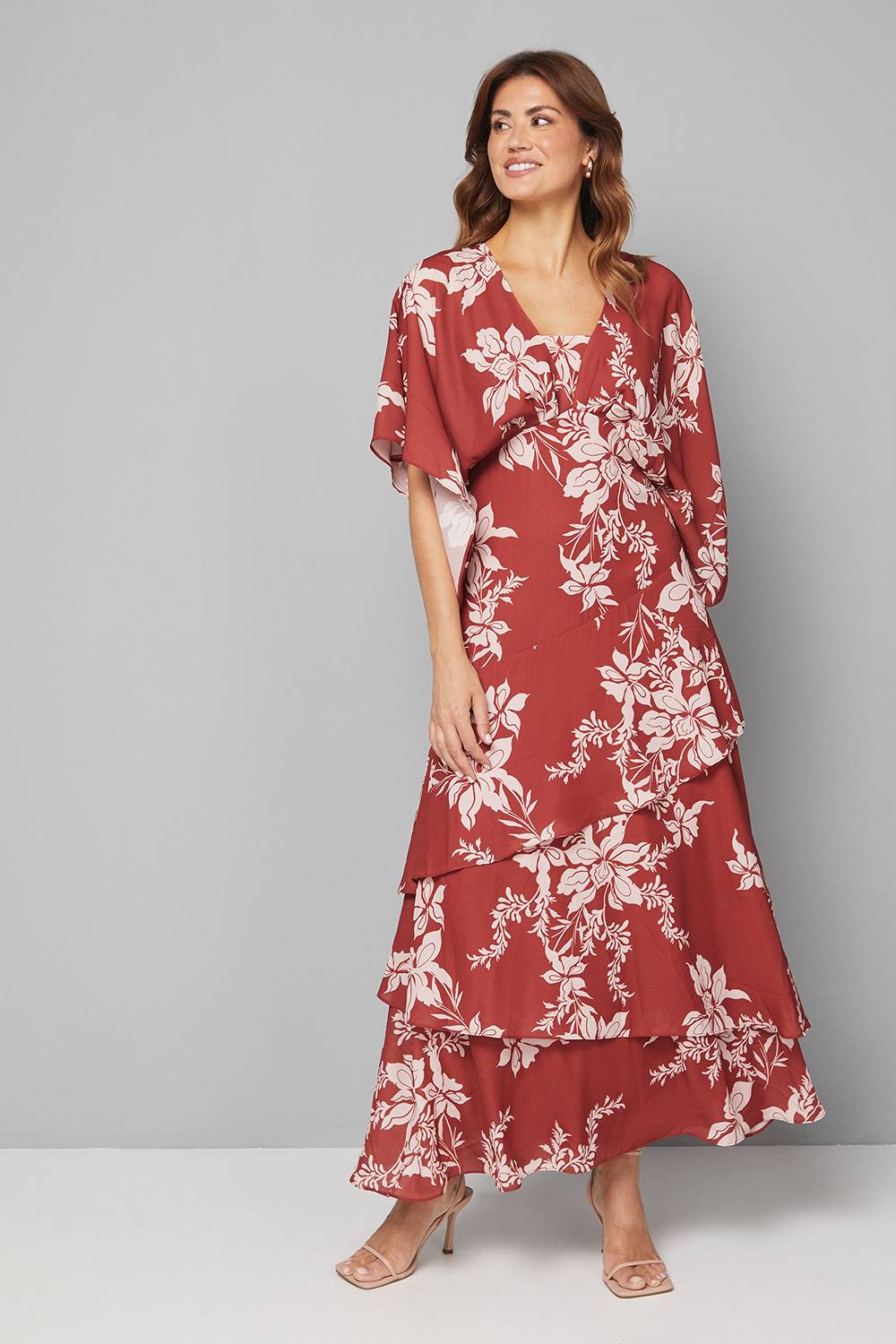 Wallis Robe Maxi Étagée à Manches Kimono Motif Floral
