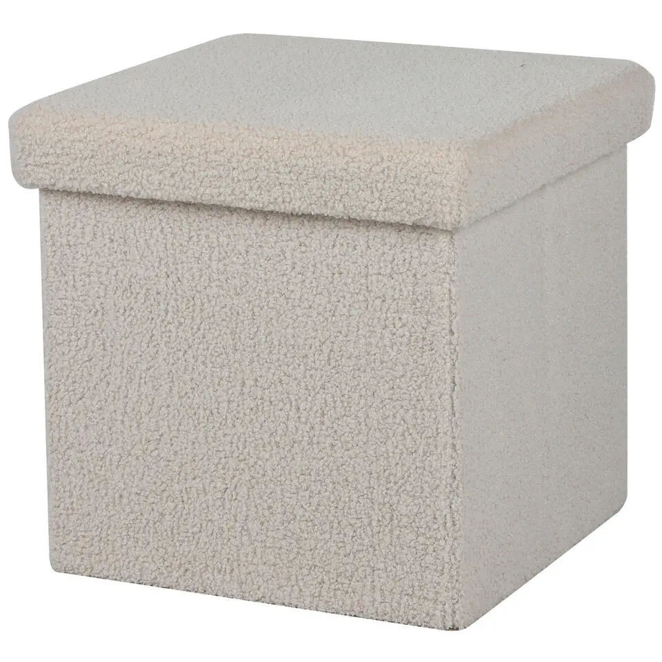Urban Living poef/hocker/opbergbox - creme wit - mdf - 38 x 38 cm