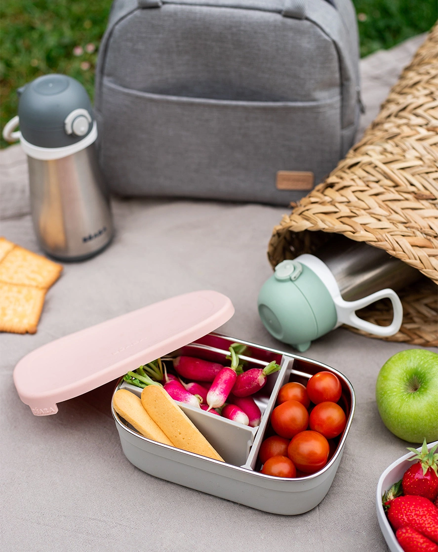 Edelstahl-Brotbox LUNCH mit Trenner in dusty pink