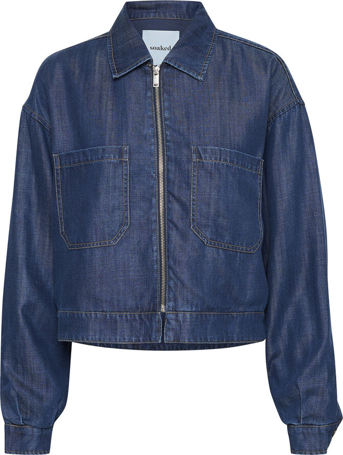 Soaked in Luxury SLFriday Cropped Jacket Dark blue denim