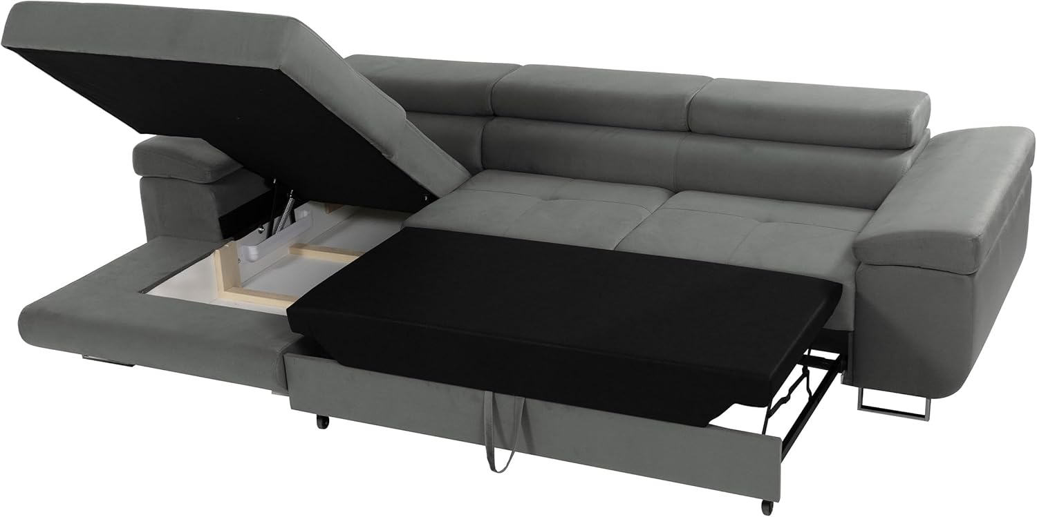 Mirjan24 Ecksofa Torezio Mini Cord mit Bettkasten, Einstellbare Kopfstützen, Bequeme Polsterung, Eckcouch mit Schlaffunktion für Wohnzimmer, L-Form Couch (Poso 110, Seite: Rechts)