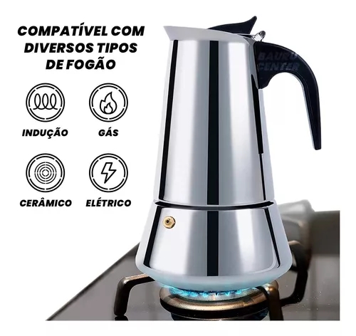Cafeteira Italiana A&ccedil;o Inox 450ml 9 Xicaras Caf&eacute; Original