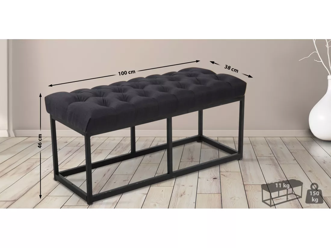Banquette - Tissu & Métal noir mat - Noir - Amun