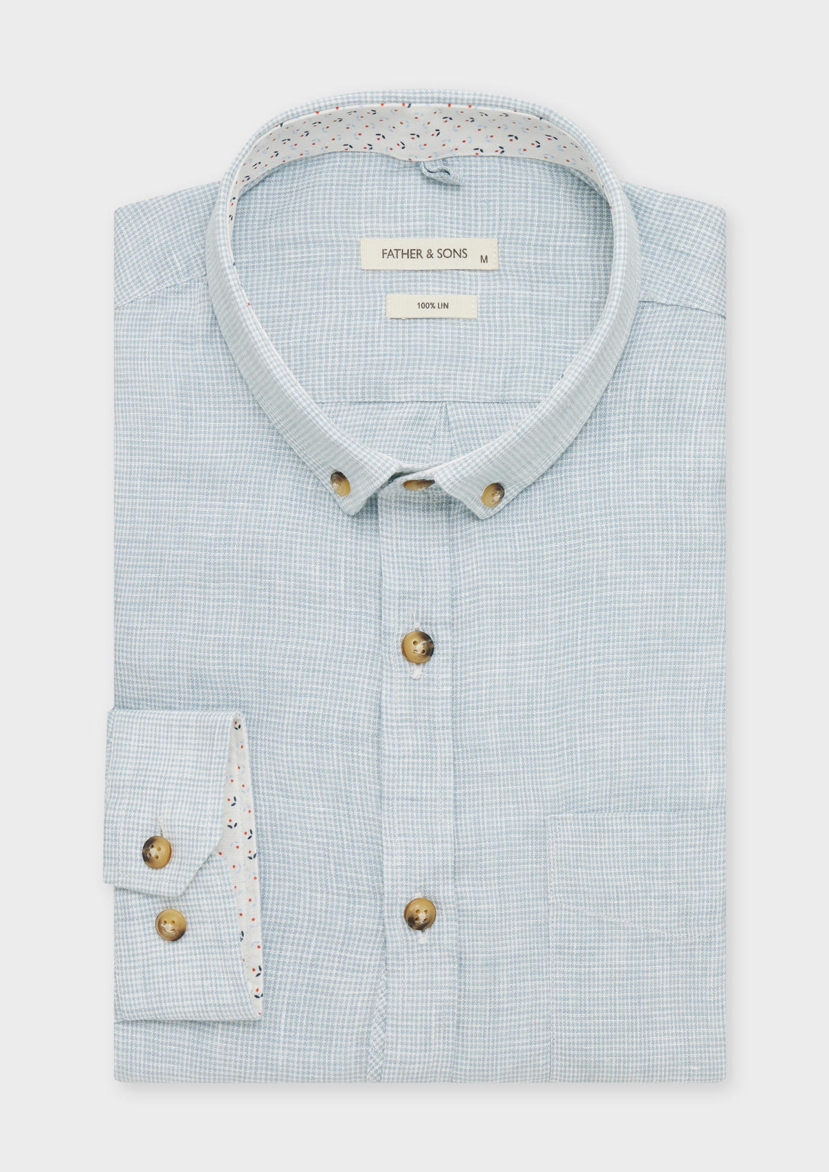 Chemise sport Slim en lin bleu pâle à carreaux blancs