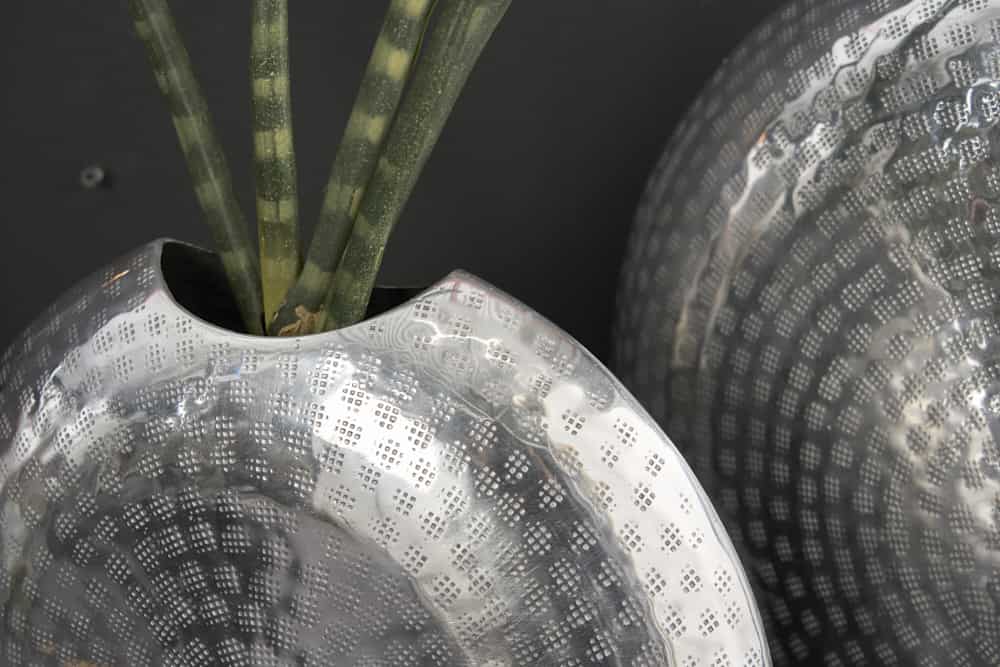 Elegantes Vasen 2er Set ORIENTAL 44cm silber im Grid Hammerschlag Design