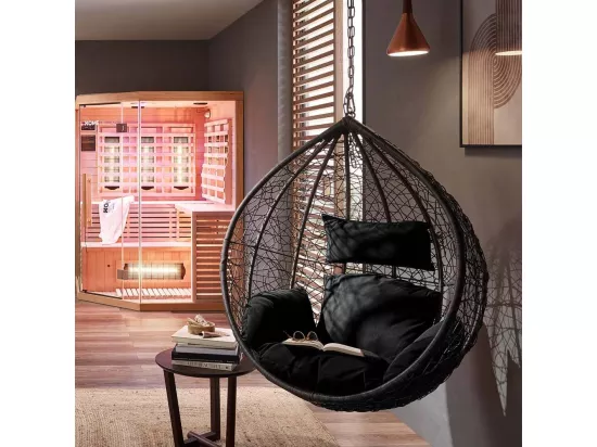 HOME DELUXE - Chaise suspendue Cielo - noir, hauteur 200 cm - avec cadre, coussins d'assise et de dossier I chaise suspendue en polyrotin balançoire de jardin panier suspendu