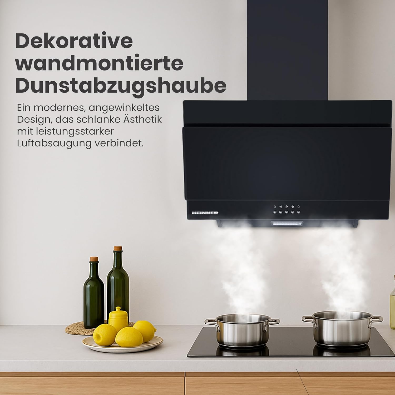 DCH-350RGBK Sloped Wall Hood Extractor | 60 cm Kitchen Cooker Hood | 276.6 m³/h Extraction Rate | LED Lighting | 3 Speed Settings | Black Glass Front | 5-Year Warranty