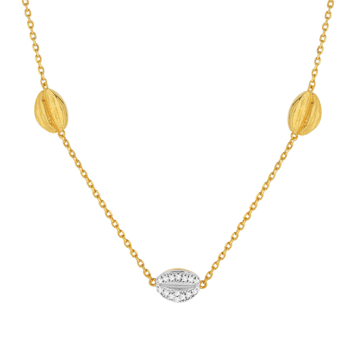 Collier plaqué or 2 tons zirconias grains de café 45 cm