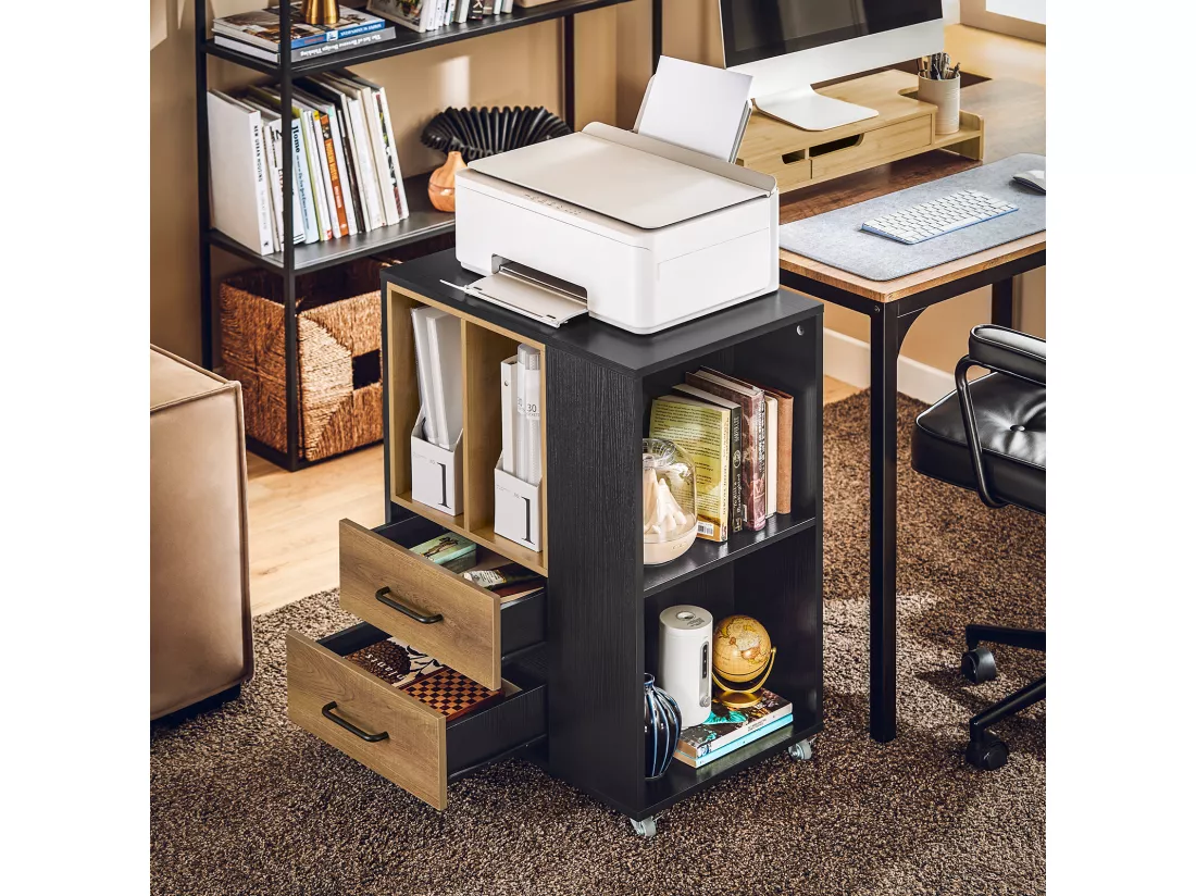 SoBuy ASK01-PF Caisson de Bureau Support Imprimante Roulant Organiseur Bureau Mobile Caisson avec Tiroirs et Compartiments, Meuble de Rangement Bureau - 60x40x75 cm