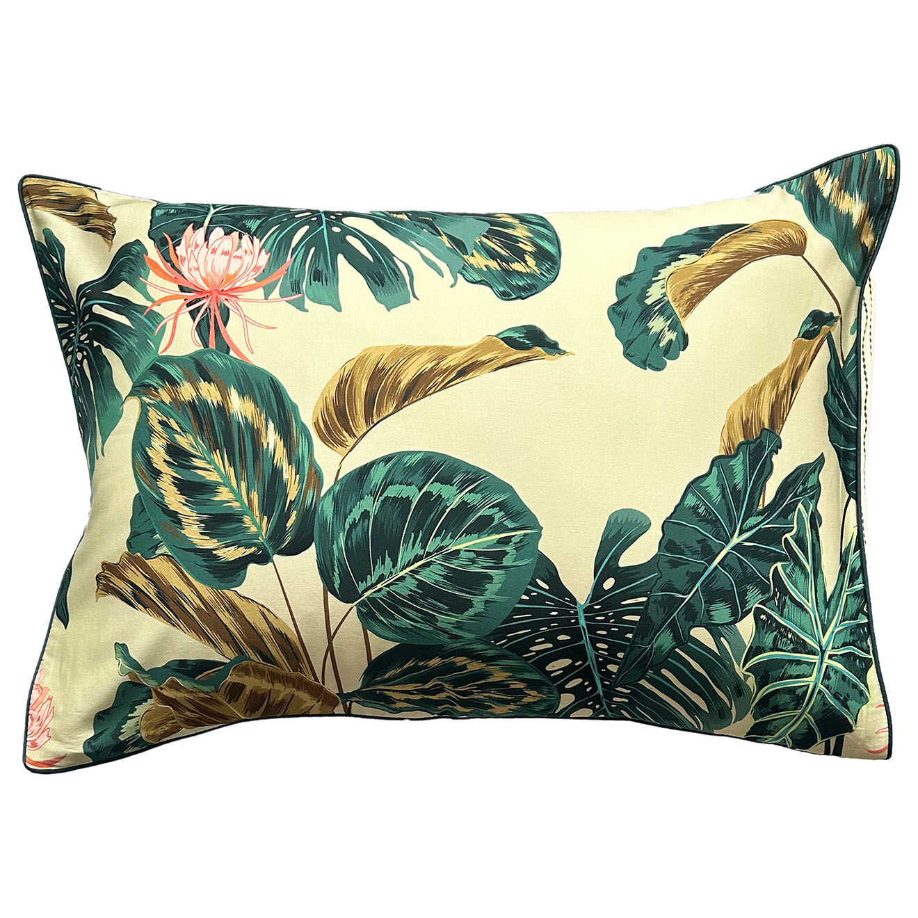 Perle de Coton Taie d'oreiller en Satin de Coton Maya ivoire/vert