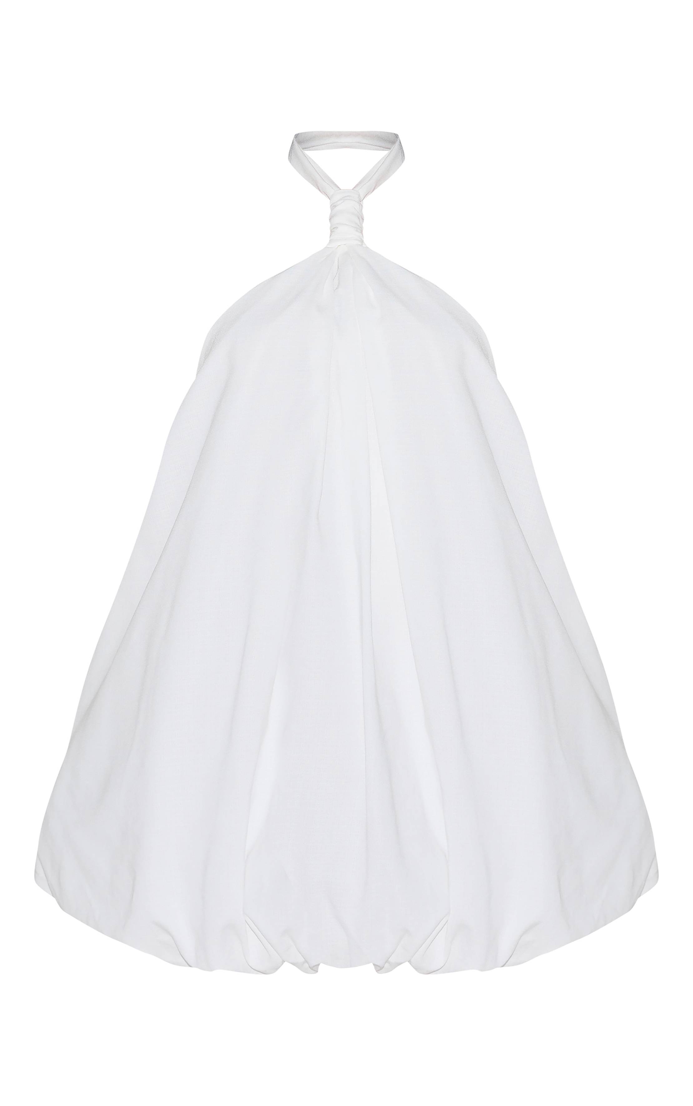 Blanc Robe Mini Bouffante Imprimée À Col Licou