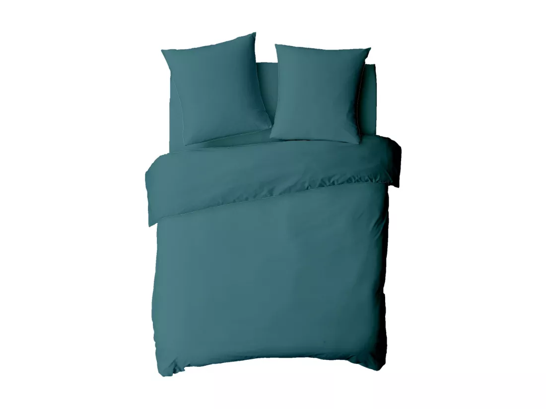 Drap housse en coton 57 fils uni bonnet 25cm canard 140x200cm