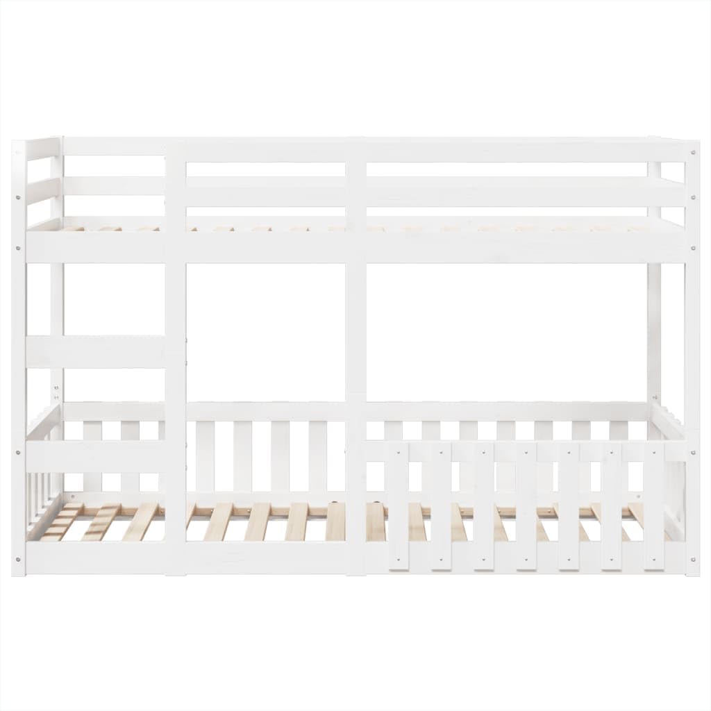 vidaXL Etagenbett, Kinderbett mit Rausfallschutz Leiter, Stockbett mit Lattenrost, Bett Holzbett Bodenbett, Weiß 75x190cm Massivholz Kiefer