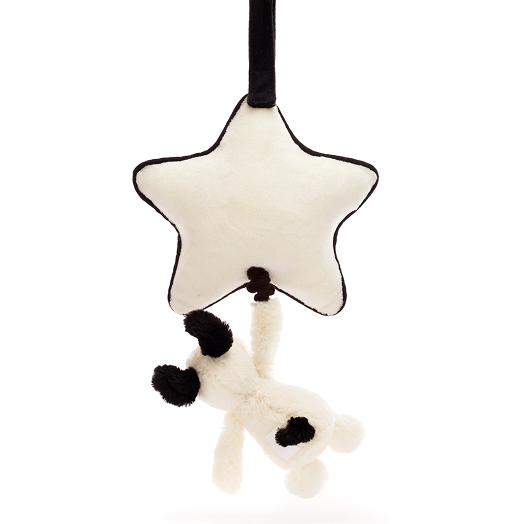 Jellycat muziekdoos bashful black&cream puppy