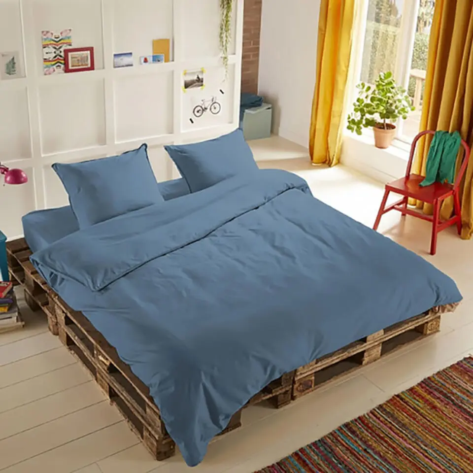 Zavelo Flanellette Effen Dekbedovertrek Blauw-Lits-jumeaux (240 x 200/220 cm)