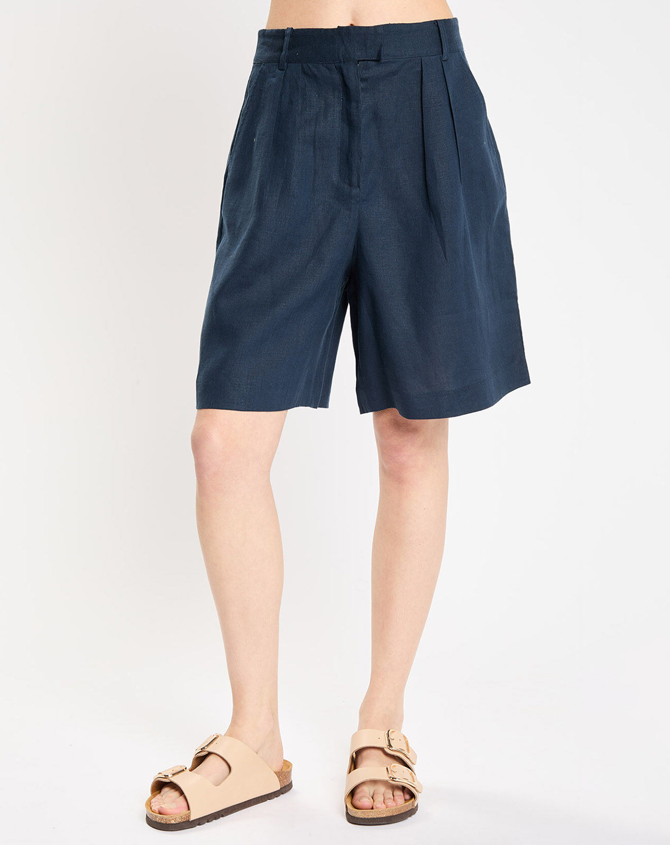 Jodhpur Short 100% Lin Acao bleu marine