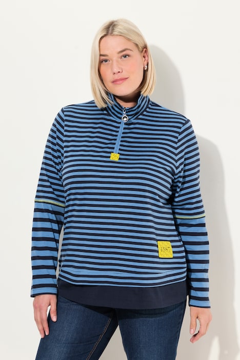 Shirt, Ringelmix, Classic, Troyerkragen, Langarm