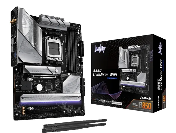 ASRock B850 LIVEMIXER WIFI - Bundkort - ATX - Socket AM5 - AMD B850 Chipset - USB-C 3.2 Gen 2x2, USB-C 3.2 Gen2, USB 3.2 Gen 2, USB 3.2 Gen 1 - Wi-Fi 7, Bluetooth, 2.5 Gigabit LAN - onboard grafik (CPU påkrævet) - HD Audio (8-kanaler)
