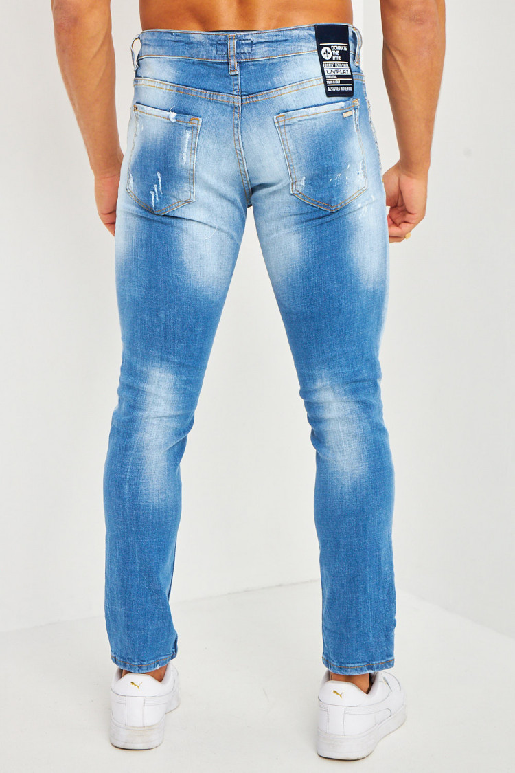 Jean slim bleu délavé contrasté