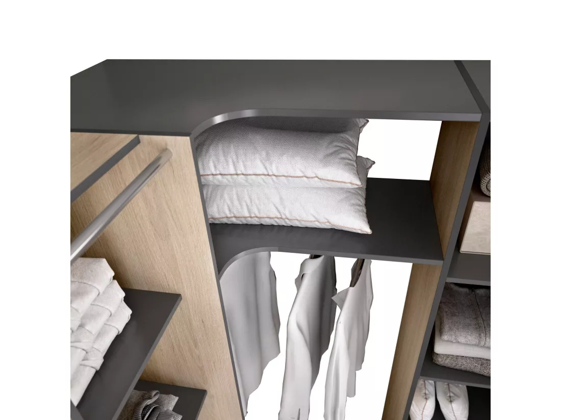 Grande Garde-robe Dmacintyr, Meubles de chambre, Penderie de plain-pied, Placard à vêtements, 234x141 h205 cm, Anthracite et Chêne clair