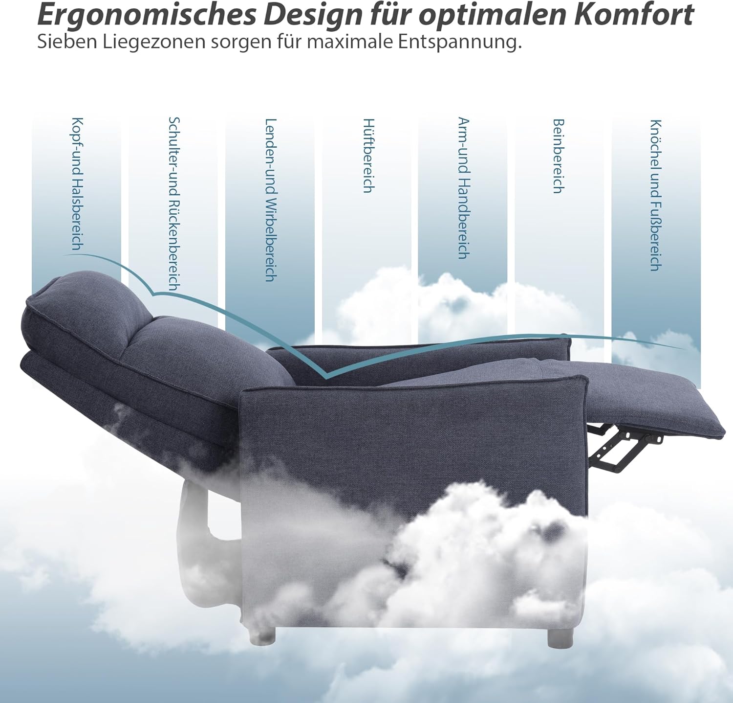 Relaxsessel Modern Sofa 1 Sitzer Stillsessel, Ruhesessel Bettsessel Schlafsessel Einzelsofa Liegefunktion, Wohnzimmersessel Relaxliege Loungesessel Fernsehsessel mit Rückenlehne Navy Blau