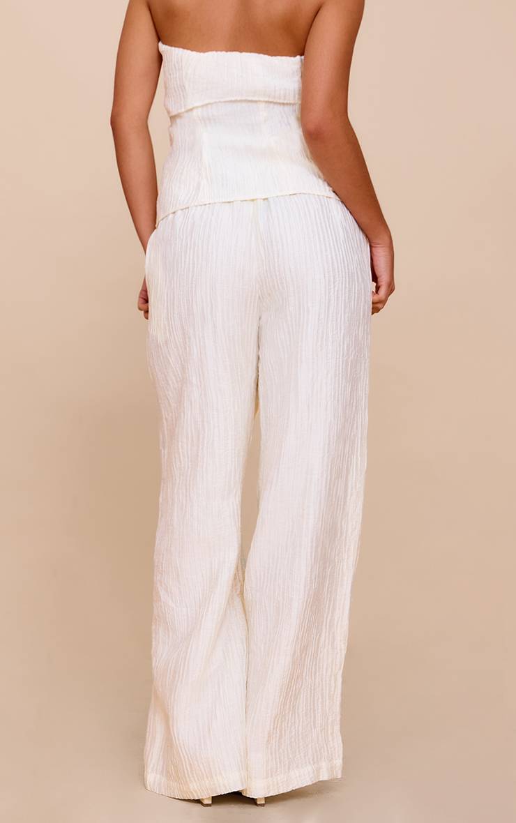 Amande Pantalon Large Taille Mi-haute En Tissu Texturé Tissé