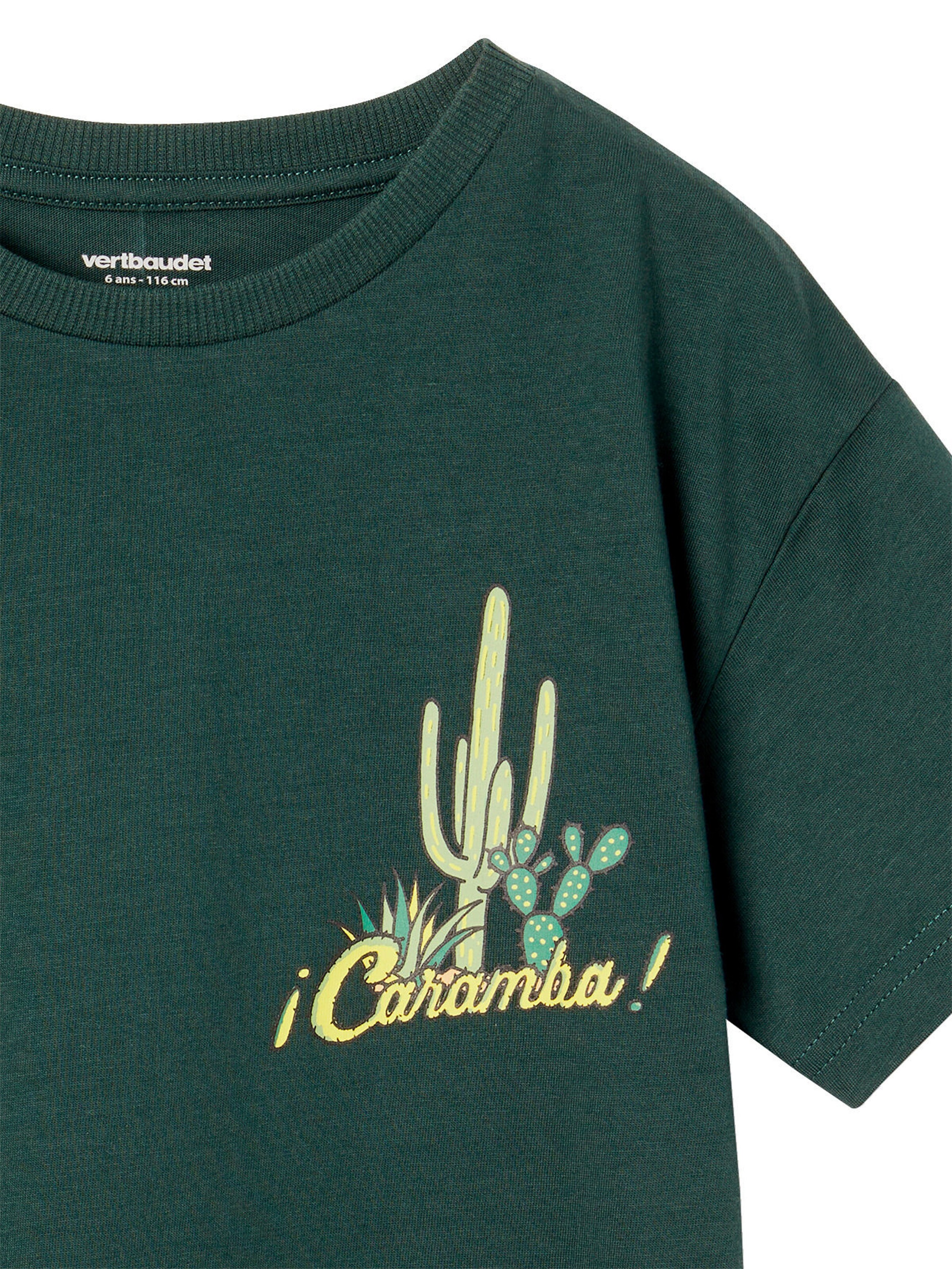 Vertbaudet Jungen T-Shirt mit Print an der Brust und Recycling-Baumwolle tannengrün