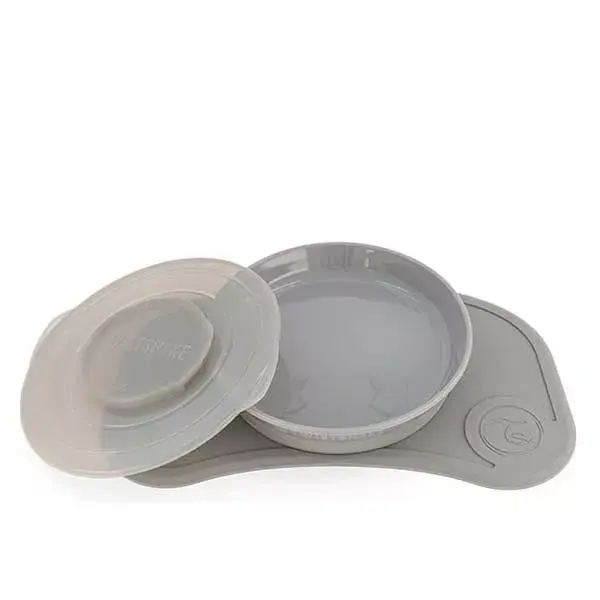 Bandeja Mini Twistshake Click Mat + Prato Cinza Pastel + 6m