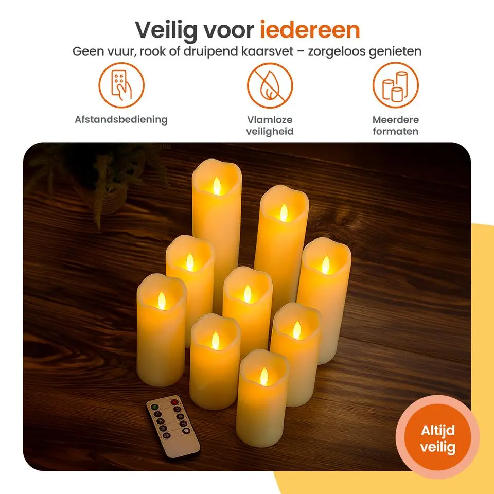 Goliving Led Kaarsen - Bewegende Vlam - Afstandsbediening - Set van 9