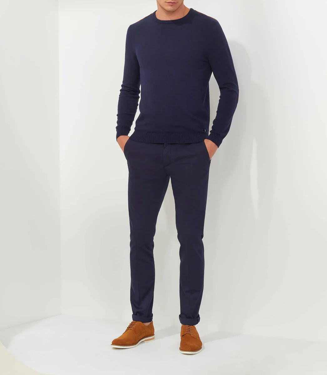 Pull col rond marine 