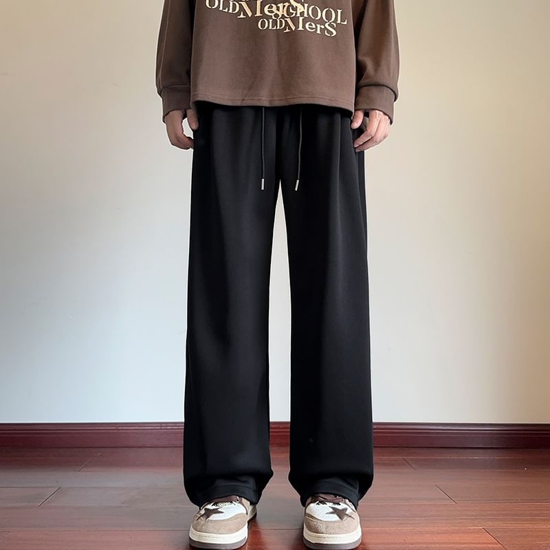 Obikan - Hoge taille effen fleece gevoerde rechte joggingbroek
