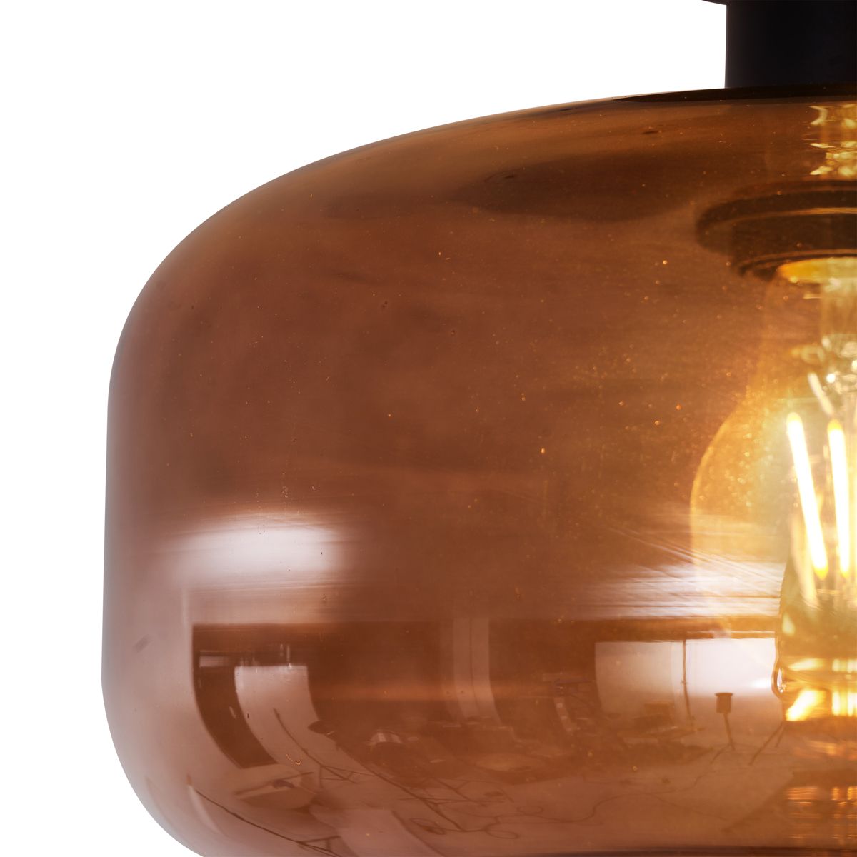 Retro plafondlamp zwart met brons glas - Bizle