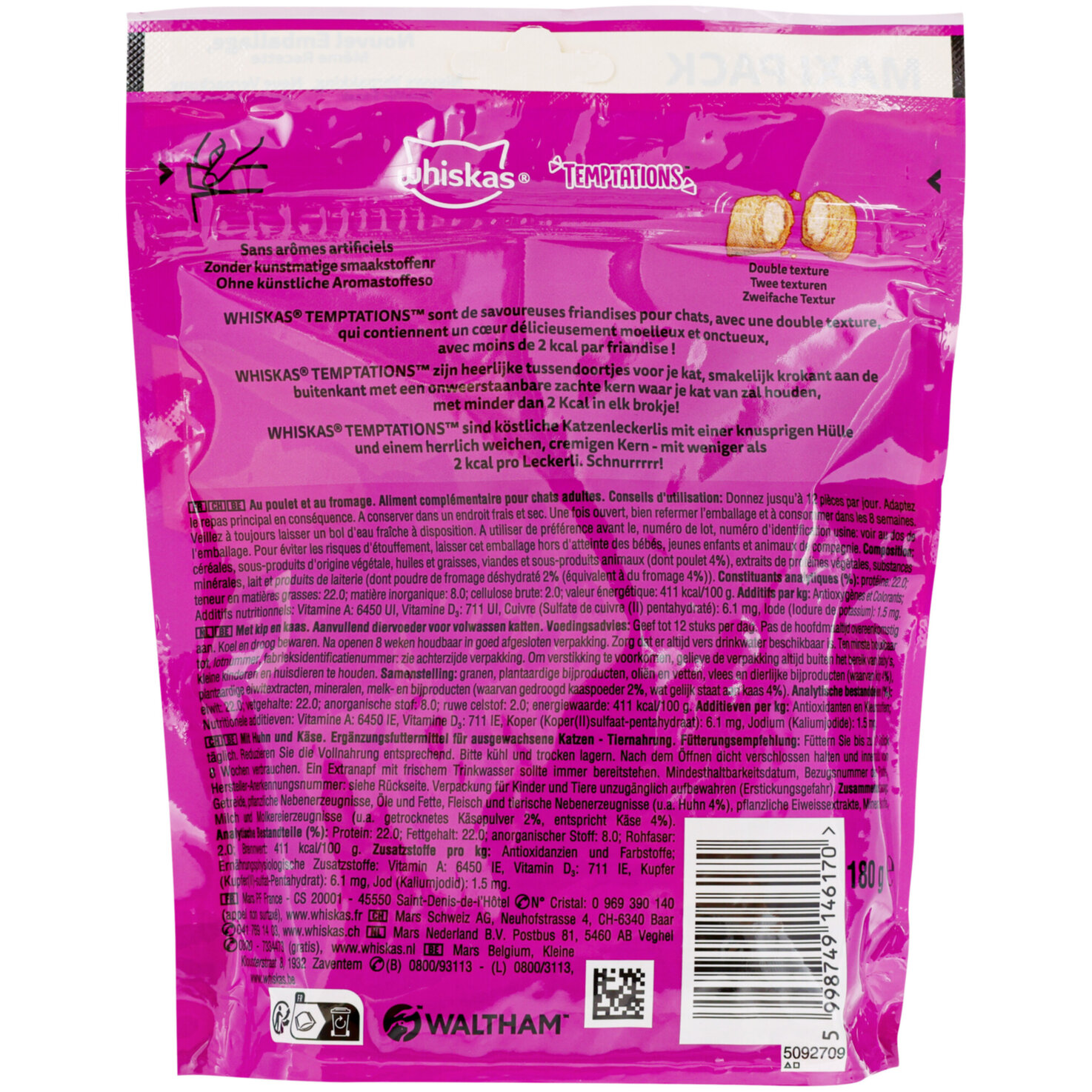 Whiskas Temptations Katzensnack Huhn & Käse