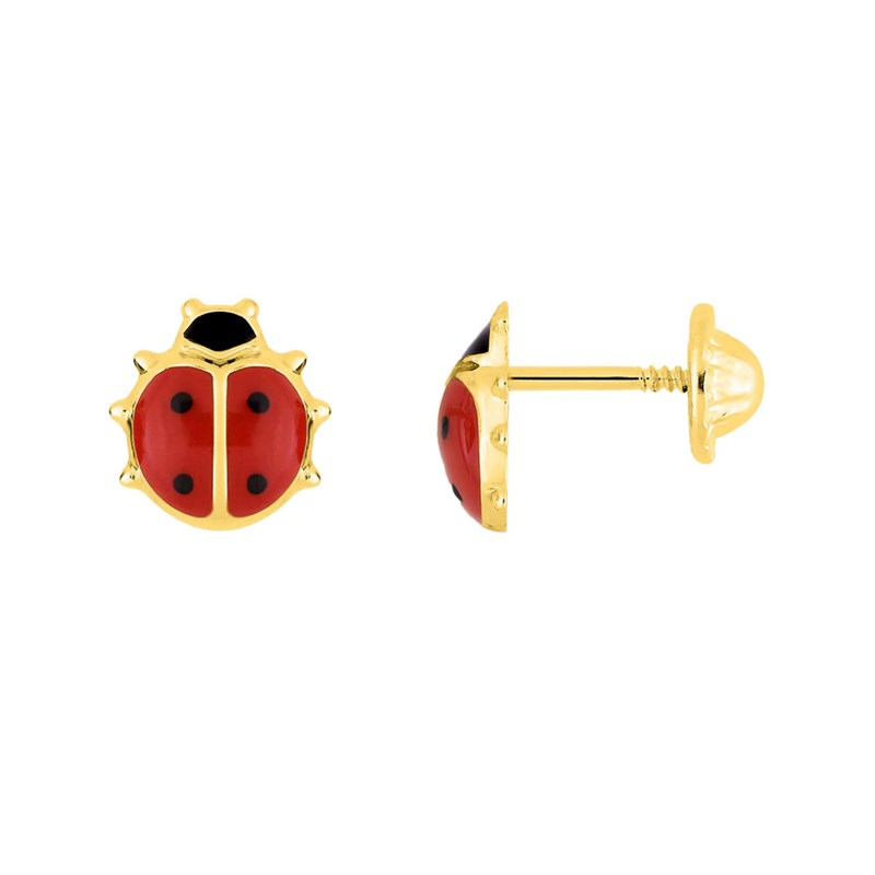 Boucles d'oreilles enfant - Or 18 Carats - Puce - Coccinelle