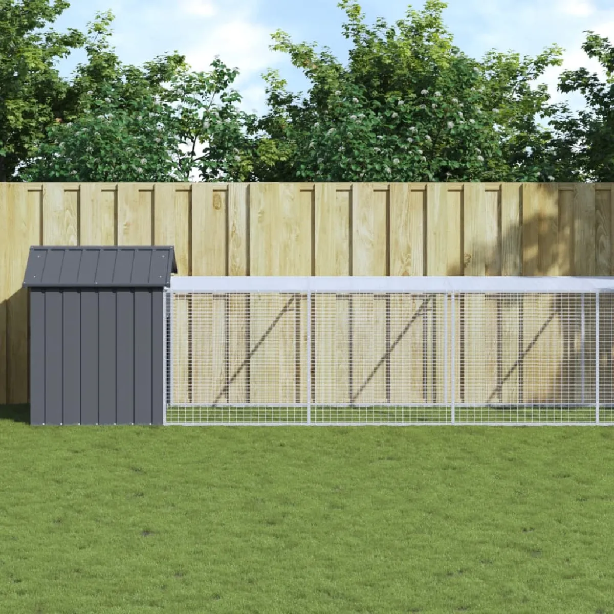 vidaXL Poulailler cour anthracite 117x609x123 cm