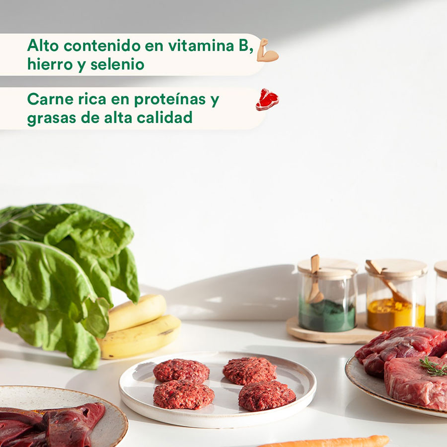 Pacote completo de dieta BARF para cães, sabor carne.