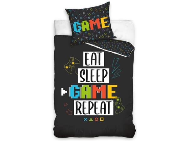 Eat, Sleep, Game, Repeat Gamer Sengetøj - 100 procent bomuld