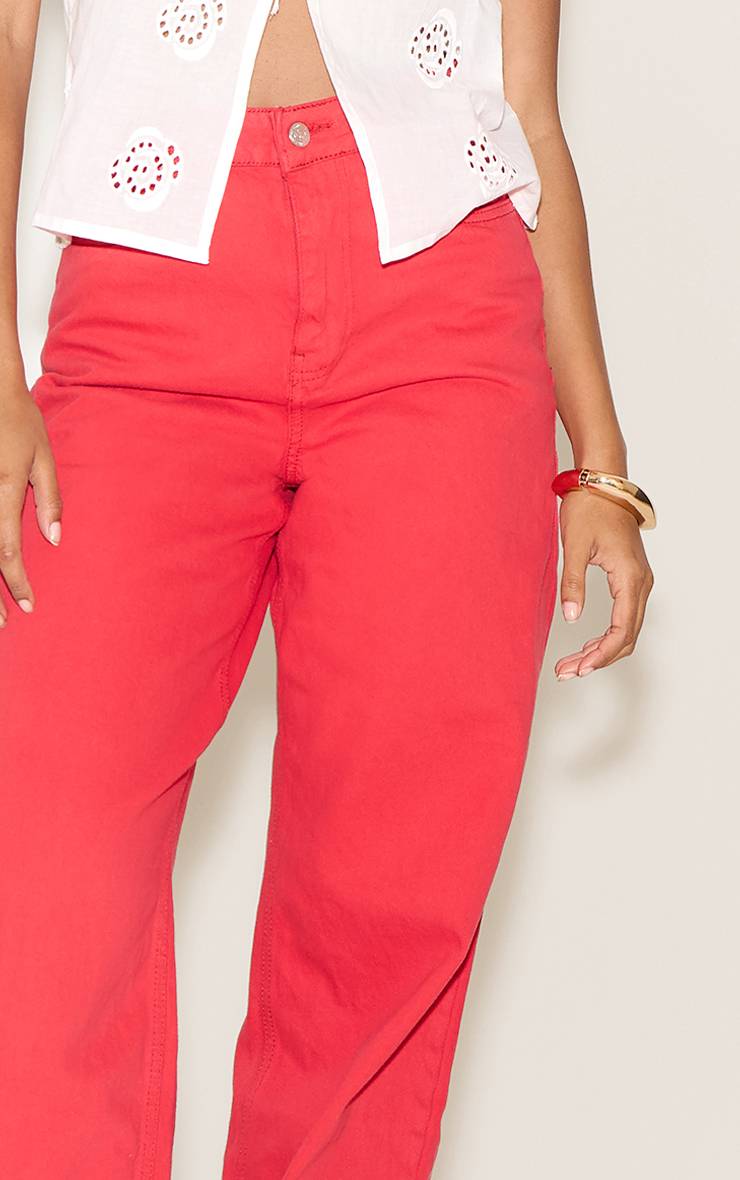 Rouge Jean Large Taille Mi-haute