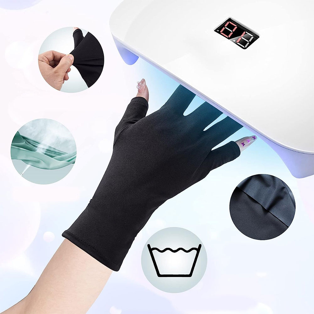 (1 Paar) Fingerlose UV Schutz Maniküre Handschuhe für UV Nagellampe - Schwarz