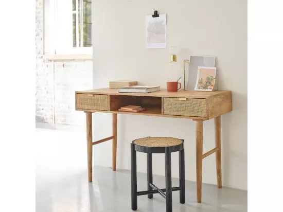 Bureau en manguier massif et cannage