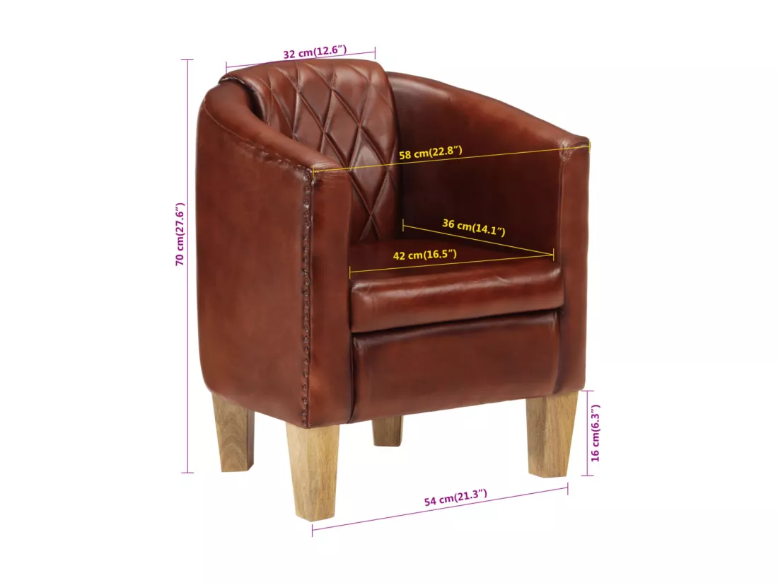 Chaise cabriolet marron cuir véritable
